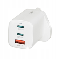 Ładowarka sieciowa GaN iBOX C-65 PD65W, USB-C, kabel USB-C wtyczka UK White