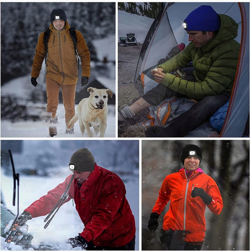 Czapka Zimowa LED Ciepła Z Lampką Czołową Dwustronna Latarka Ładowana USB na Arena.pl