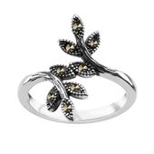 srebrny pierścionek liść z markazytami rozmiar 13