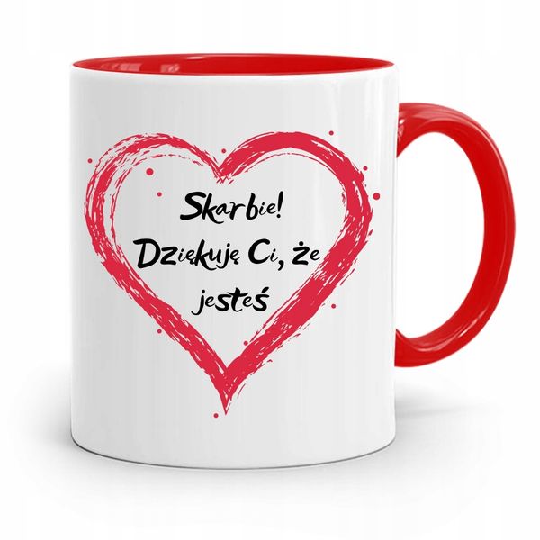 Kubek Czerwony Na Walentynki Dziękuje Ci Skarbie Z Nadrukiem Ze Zdjęciem zdjęcie 1