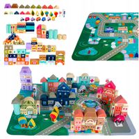 DREWNIANE KLOCKI MIASTO 115 ELEMENTÓW + MATA PUZZLE 20SZT EDUKACYJNY ZESTAW