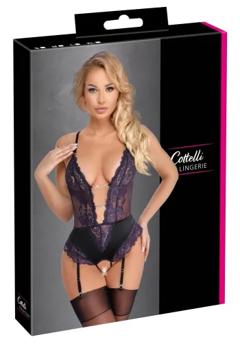 cottelli lingerie body koronkowe fiolet xl z paskami do pończoch na Arena.pl