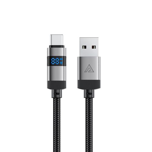 Kabel przewód USB-A - USB-C z wyświetlaczem 480Mb/s 66W 1.2m - czarny na Arena.pl