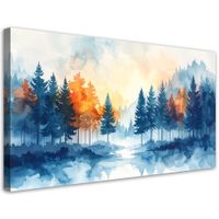 Obraz do salonu sypialni, Mglisty Las Akwarelowy Krajobraz Natury