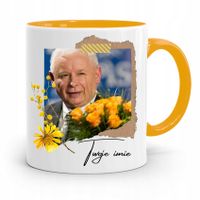 Kubek Żółty Prezent Prezesa Jarosław Kaczyński Pis Z Nadrukiem Ze Zdjęciem