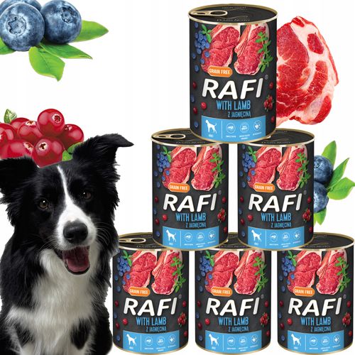 karma mokra dla psów rafi z jagnięciną, borówką i żurawiną 400g - 6 szt. na Arena.pl