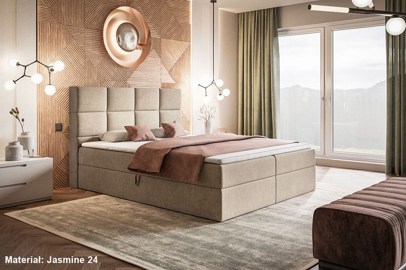 Kontynentalne łóżko tapicerowane Box V 180x200  topper gratis! zdjęcie 1