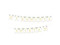 Baner Komunijny, Komunia Święta, Eukaliptus, 240 cm biały ze złotym napisem