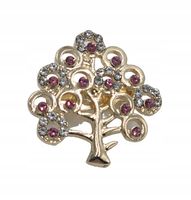 Piękna broszka wysadzana różowymi lśniącymi cyrkoniami drzewko 2,5cm