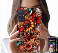 ETUI DO SAMSUNG GALAXY A51 - SHE IS RARE, SŁONECZNIKI, KWIATY, MOTYLE