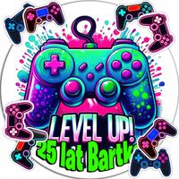 OPŁATEK NA TORT 20CM - GAMER PAD DEKORACJA URODZINOWA + IMIĘ 15CM 18CM