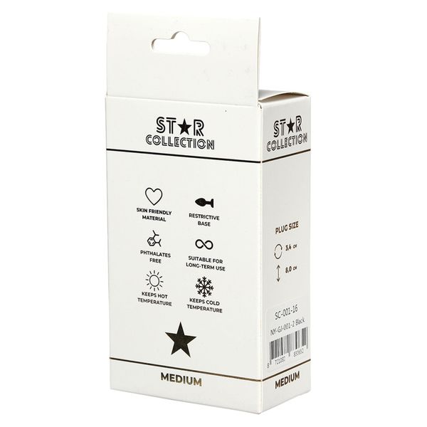 Star Collection - Black Silicone Anal Plug M - Clear Stone zdjęcie 2