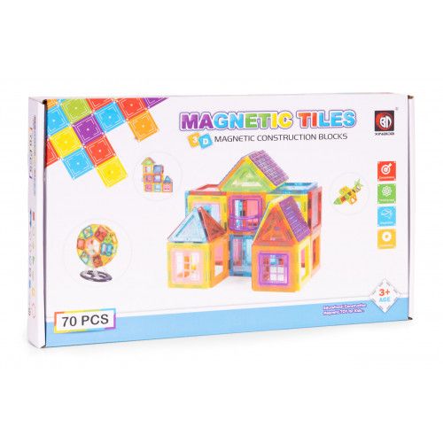 KLOCKI MAGNETYCZNE DLA DZIECI DOMEK AUTKO KARUZELA 70 ELEMENTÓW na Arena.pl