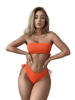 Strój kąpielowy dwuczęściowy bikini bandeau wysoki stan prążkowany M