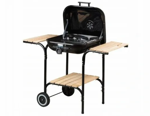 Duży grill ogrodowy z regulacją rusztu drewniane półki zdjęcie 2