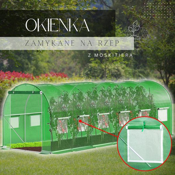 Szklarnia ogrodowa foliowa UV4 140g/m2 6x3x2 m zielona zdjęcie 4