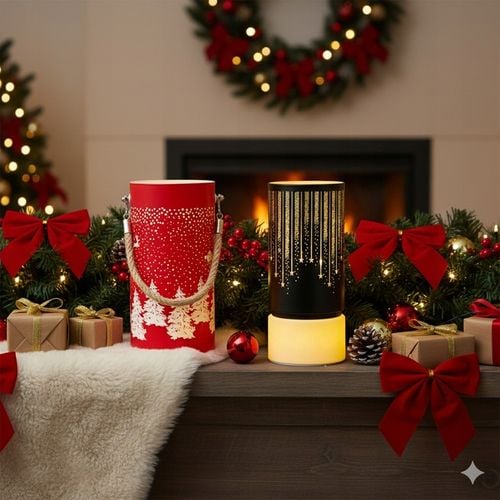 Lampion Świąteczny LED Duży Szklany - Dekoracja Świąteczna Ozdobna Na Stół na Arena.pl