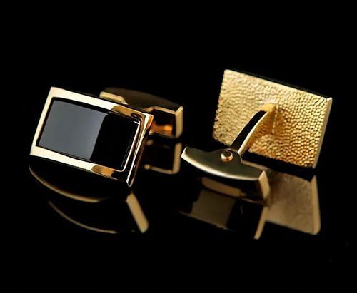 MD luksusowe męskie czarne złote spinki do mankietów koszuli | 18 karatów na Arena.pl
