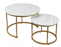 Stoliki kawowe okrągłe zestaw fi 70x47, fi 50x39 złoty + marmur