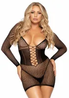 leg avenue net long sleeve mini dress z modelującym pasem, czarny