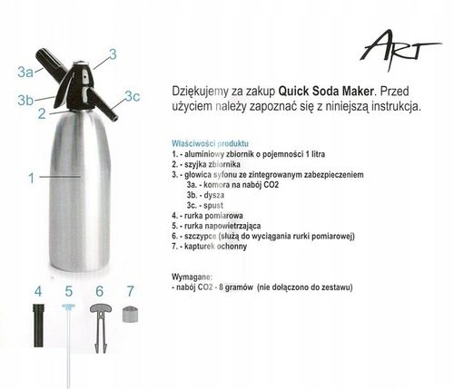 NOWY SATURATOR DO WODY GAZOWANEJ SODOWEJ SYFON Czarny - 1 litr na Arena.pl