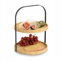 PATERA BAMBUSOWA 2 POZIOMOWA Z UCHWYTEM DO SERWOWANIA PRZEKĄSEK 25 x 33 CM