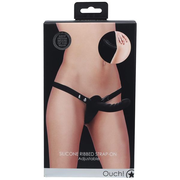 Ouch! - Silicone Ribbed Strap-On - Adjustable - Black zdjęcie 1