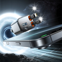 Ładowarka samochodowa 4w1 z kablami zwijanymi USB-A USB-C 30W- ciemnoszara