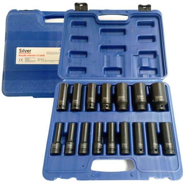 UDAROWE KLUCZE NASADOWE 1/2 NASADKI DŁUGIE 10-32mm 16 elementów zdjęcie 1