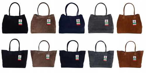 Duża pojemna zamszowa torba XXL Vera Pelle wygodna Włoska skórzana 3 komory na Arena.pl