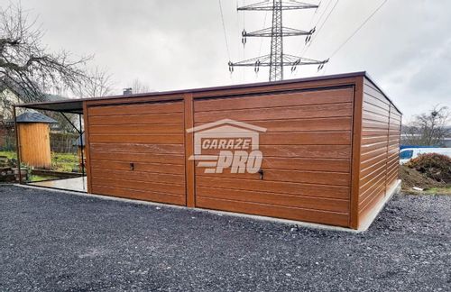 Garaż blaszany 6x6 + 3x6 wiata  Brama x2 złoty dąb spad w tył GP132 na Arena.pl
