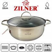 SOLIDNY Garnek NISKI SZEROKI RONDEL Z POWŁOKĄ MARMUROWĄ 22cm 2.8L INDUKCJA