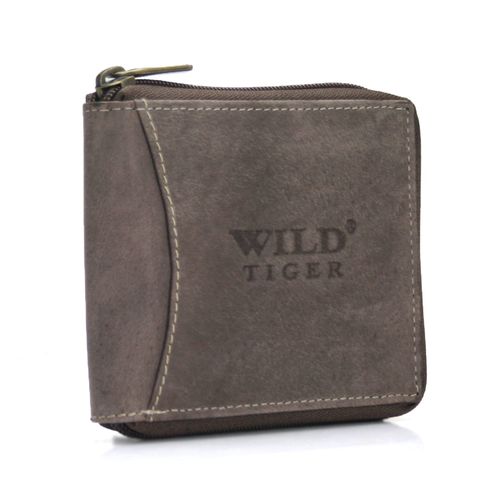 portfel męski poziomy z nubuku wild tiger - ciemnobrązowy na Arena.pl