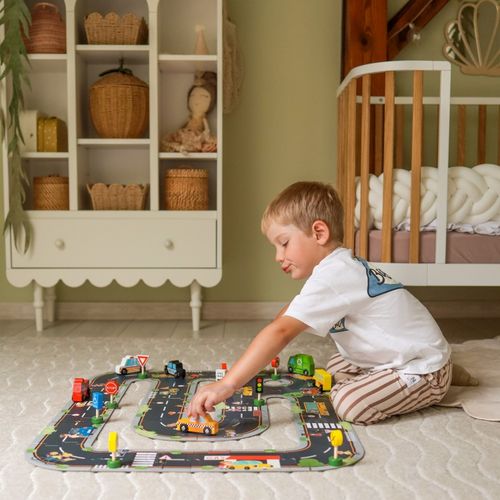 WOOPIE GREEN Zestaw Drewnianych Pojazdów i Znaków Drogowych 15 el. na Arena.pl