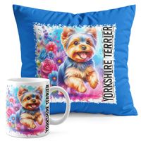 ZESTAW KUBEK + PODUSZKA NIEBIESKA - PIES PSY PIESEK RASA YORKSHIRE TERRIER