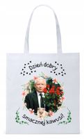 Śmieszny Pis Kaczyński Torba Eco Biała Shopper Z Nadrukiem Ze Zdjęciem