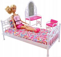 SYPIALNIA+TOALETKA 4106 mebelki drewniany ubranka suknie domek dla lalek