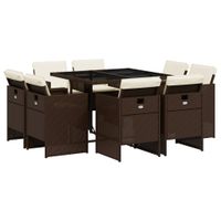 9-cz. zestaw mebli ogrodowych z poduszkami, brązowy, rattan PE