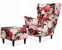 Fotel Uszak z podnóżkiem w kwiaty stylu angielskim Fotel Uszak z podnóżkiem w kwiaty stylu angielskim