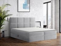 ŁÓŻKO TAPICEROWANE kontynentalne BARO 140x200 szary + MATERAC NAKŁADKA