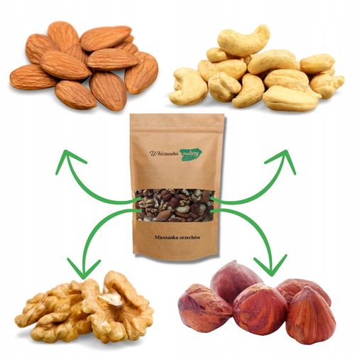 MIESZANKA ORZECHÓW 1 kg włoskie, nerkowce, migdały, laskowe – bez dodatków na Arena.pl