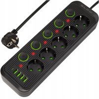 PRZEDŁUŻACZ LISTWA ZASILAJĄCA ŁADOWARKA 4x USB 5 GNIAZD 5m USB TYP-C CZARNY