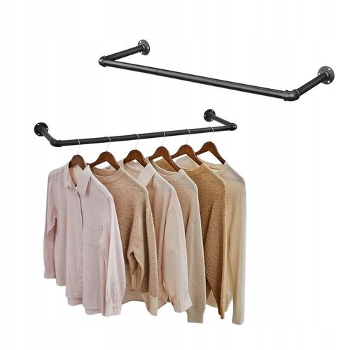 Drążek na ubrania WIESZAK ŚCIENNY 92x30x7,5 cm ZE STALI czarny LOFT na Arena.pl
