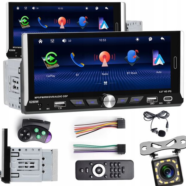 RADIO SAMOCHODOWE 1 DIN BEZPRZEWODOWY CARPLAY ANDROID AUTO MIRROR LINK zdjęcie 1