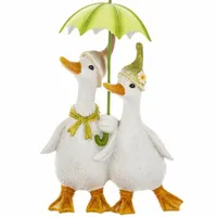 Figurka dekoracyjna ogrodowa Gęsi z parasolem 22cm wielkanocna