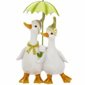 Figurka dekoracyjna ogrodowa Gęsi z parasolem 22cm wielkanocna