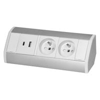 GNIAZDO MEBLOWE 2X2P+Z+2XUSB BIAŁO-SREBRNE - ON-9039/W-G
