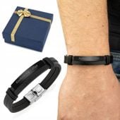 BRANSOLETKA MĘSKA SKÓRZANA + GRAWER PUDEŁKO