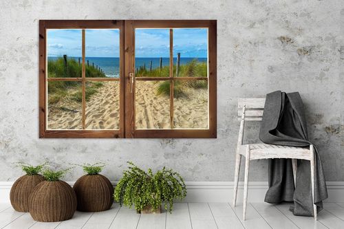 Obraz na płótnie - Canvas, okno - widok na plażę 60x40 na Arena.pl