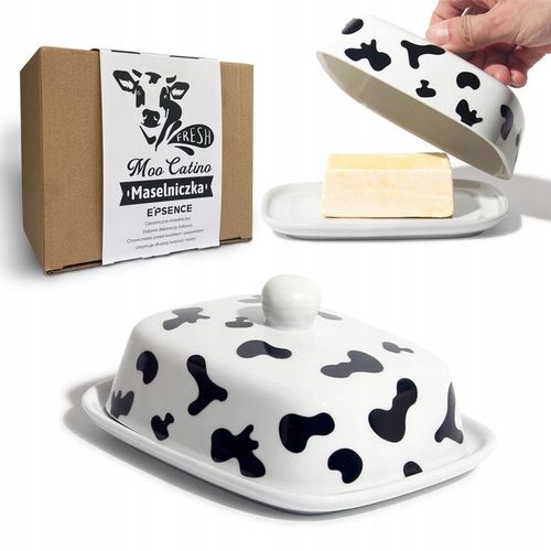 ŁACIATA BIAŁA MASELNICZKA CERAMICZNA POJEMNIK NA MASŁO Z POKRYWKĄ na Arena.pl